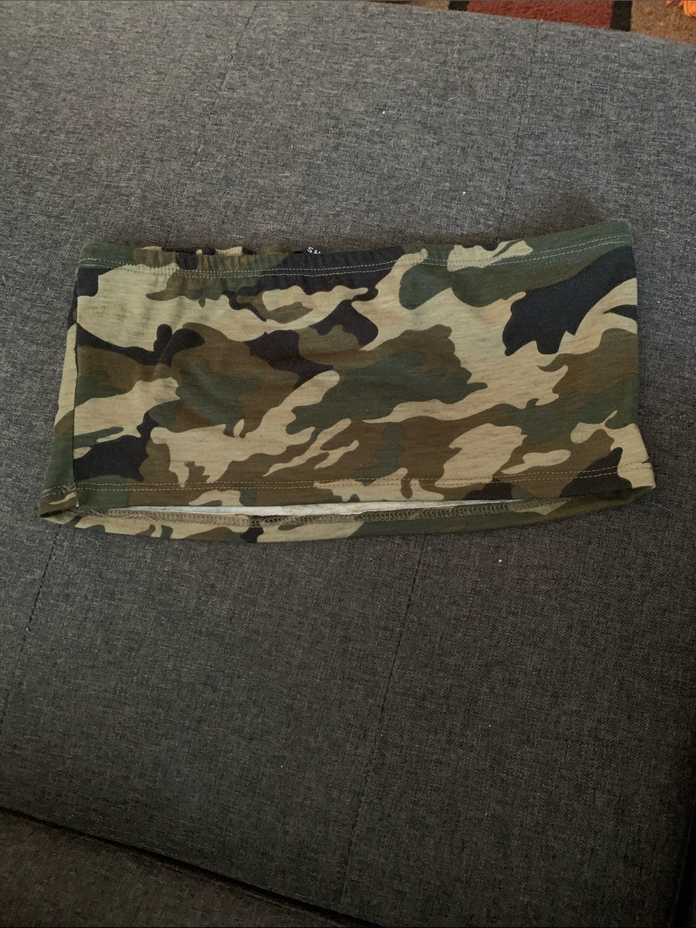Camo Strapless Tube Top - Olive Green Camo